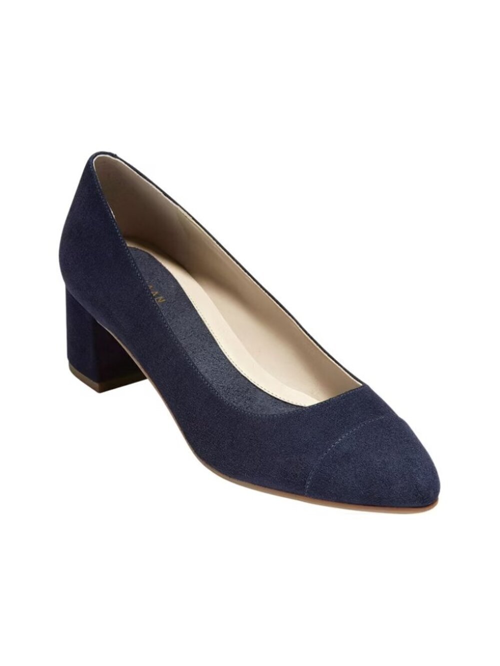 Cole Haan The Go-To Block Heel Pump 45mm in Marine Blue Suede, size 8.5B